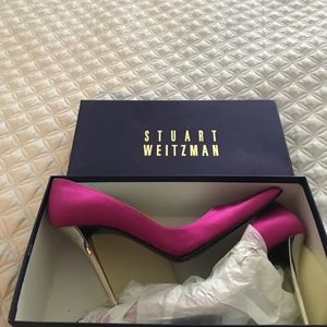 Fuchsia Satin  with silver Heel Shoe